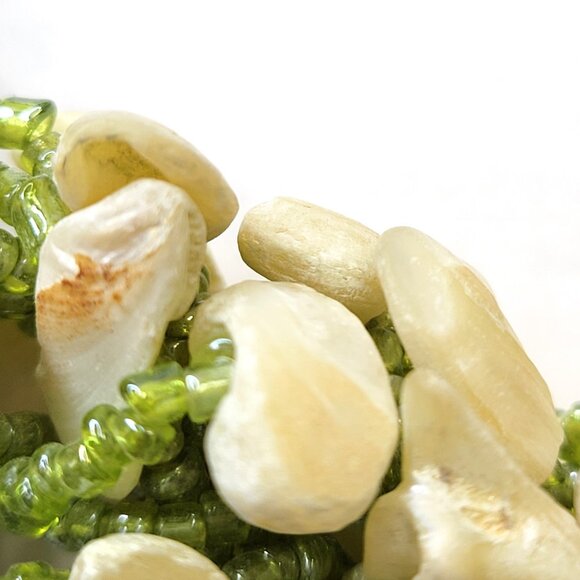 Chunky Shell Chips and Green Bead Bib Necklace - Picture 11 of 14